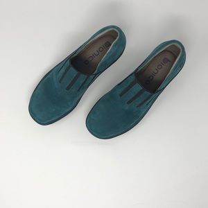 Blue leather wedge casual shoes